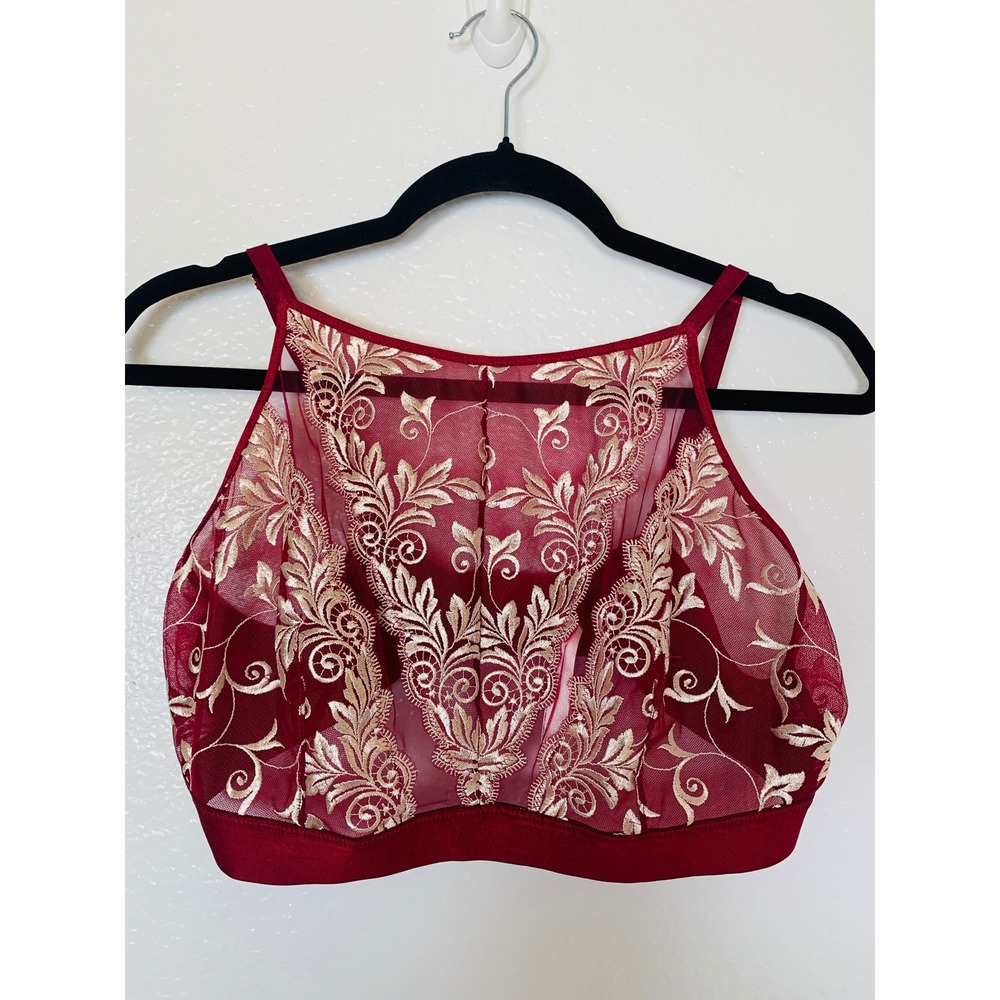 Soma Sensuous Lace Bralette Womens XXL Floral High Neck Sheer Mesh Romantic